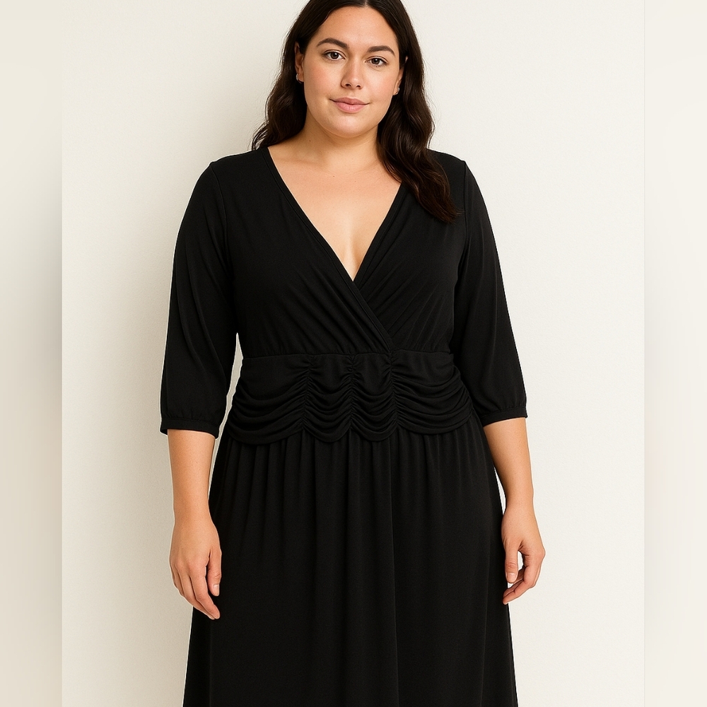NY Collection Women Black Dressy strechy Party Dress V-Neck V Size 3X